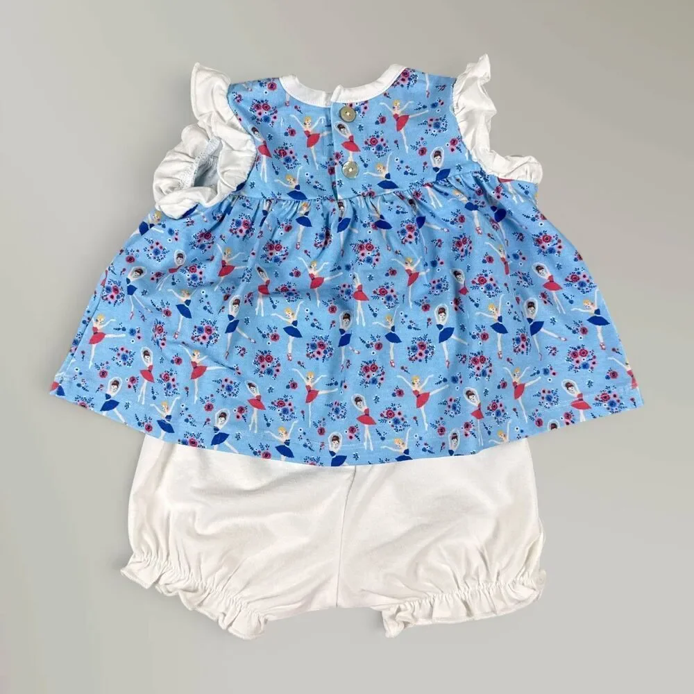 NWT The Oaks Apparel Girl's Dancing Ballerina 2 Piece Bloomer Set Blue Size 9M